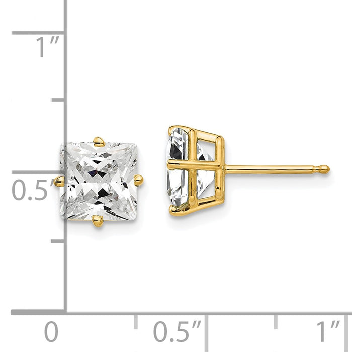 Buy 14K Gold 7mm Princess Cut CZ Earrings - Stylish & Affordable Luxury!-4