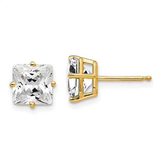 Buy 14K Gold 7mm Princess Cut CZ Earrings - Stylish & Affordable Luxury!