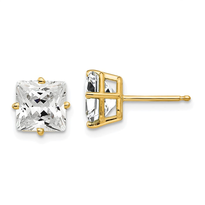 Buy 14K Gold 7mm Princess Cut CZ Earrings - Stylish & Affordable Luxury!-1