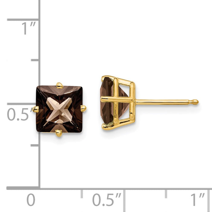 Buy Stylish 14K Gold 7mm Square Smoky Quartz Stud Earrings - Luxury Value!-4