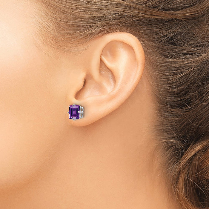 Buy Stylish 14K White Gold 7mm Princess Cut Amethyst Stud Earrings - Luxury Value!-3