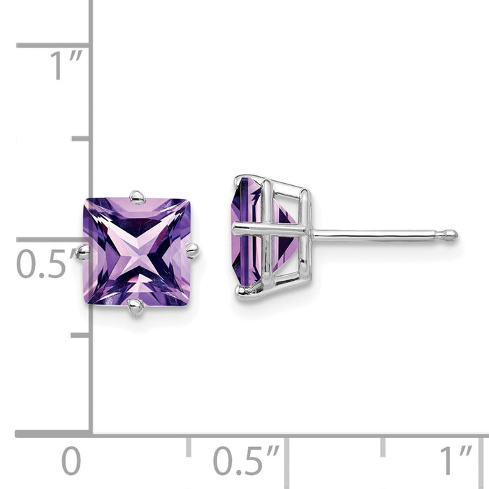 Buy Stylish 14K White Gold 7mm Princess Cut Amethyst Stud Earrings - Luxury Value!-4