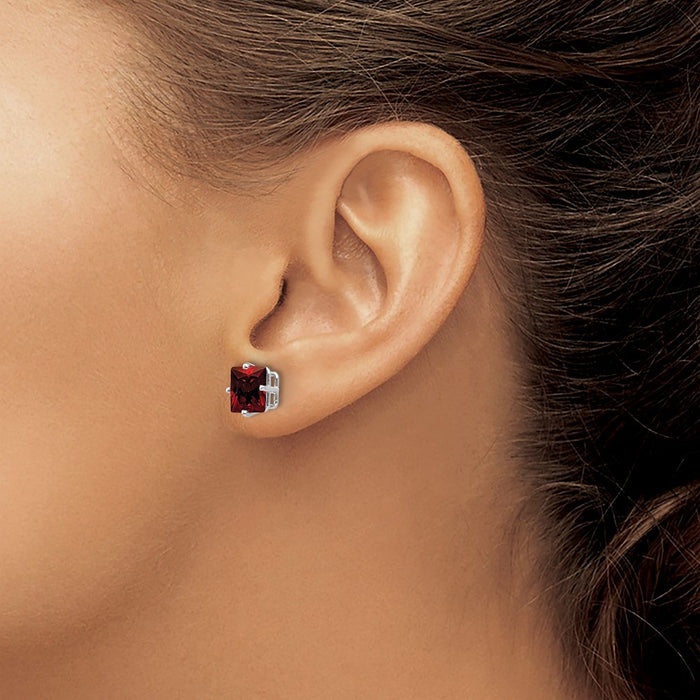 Exclusive 14K White Gold 7mm Princess Cut Garnet Stud Earrings - Stylish Value-3