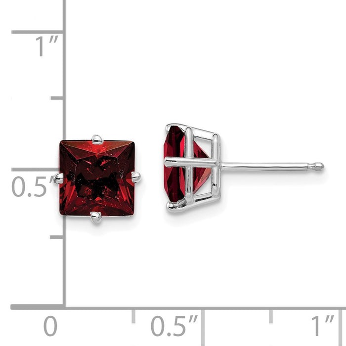 Exclusive 14K White Gold 7mm Princess Cut Garnet Stud Earrings - Stylish Value-4