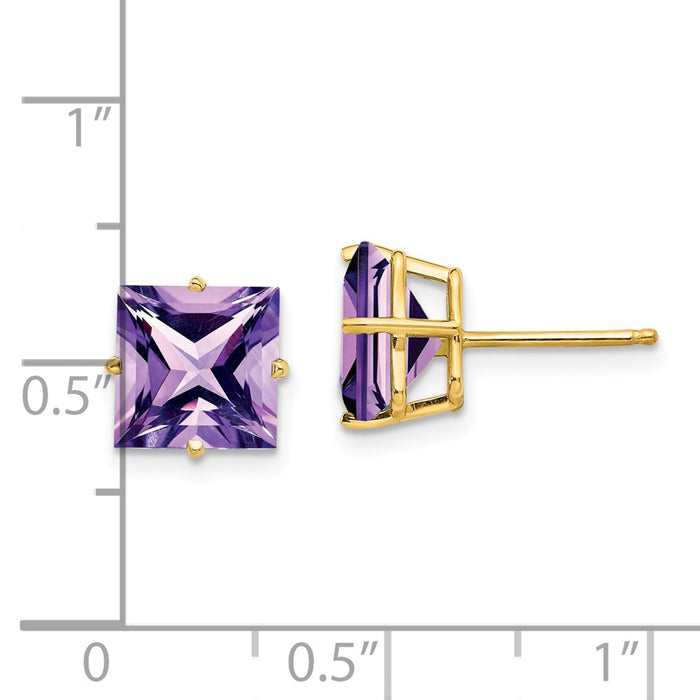 Exclusive 14K Gold 8mm Square Step-Cut Amethyst Earrings - Stylish Luxury!-4