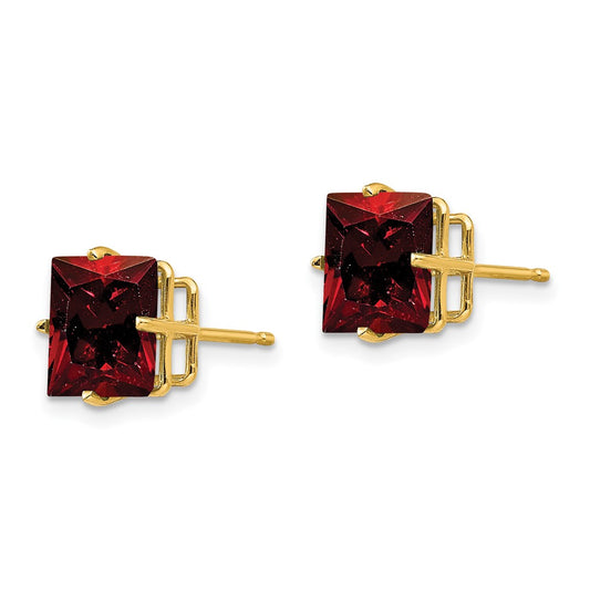 Buy 14K Gold 8mm Princess Cut Garnet Stud Earrings - Stylish Luxury Value