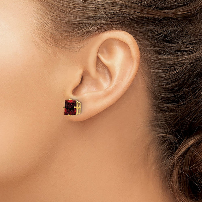 Buy 14K Gold 8mm Princess Cut Garnet Stud Earrings - Stylish Luxury Value-3