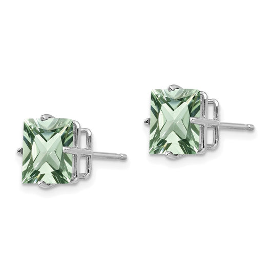 Shop 14K White Gold Princess Cut 8.0mm Green Quartz Earrings - Stylish Value!