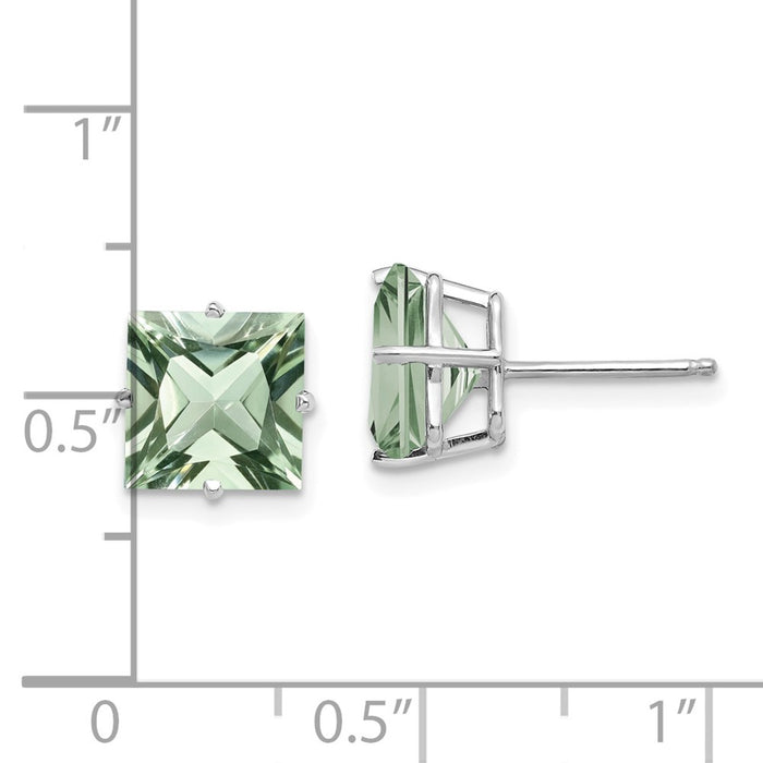 Shop 14K White Gold Princess Cut 8.0mm Green Quartz Earrings - Stylish Value!-4