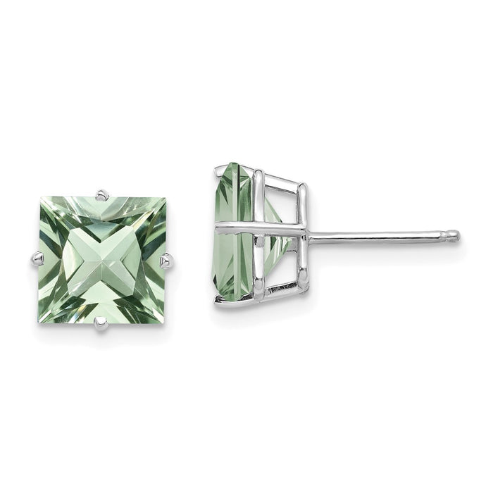 Shop 14K White Gold Princess Cut 8.0mm Green Quartz Earrings - Stylish Value!-1
