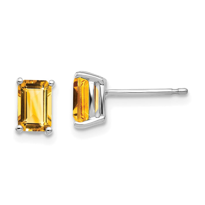 Buy Exclusive 14K White Gold Emerald Cut Citrine Earrings - 6x4mm, Stylish Value-1