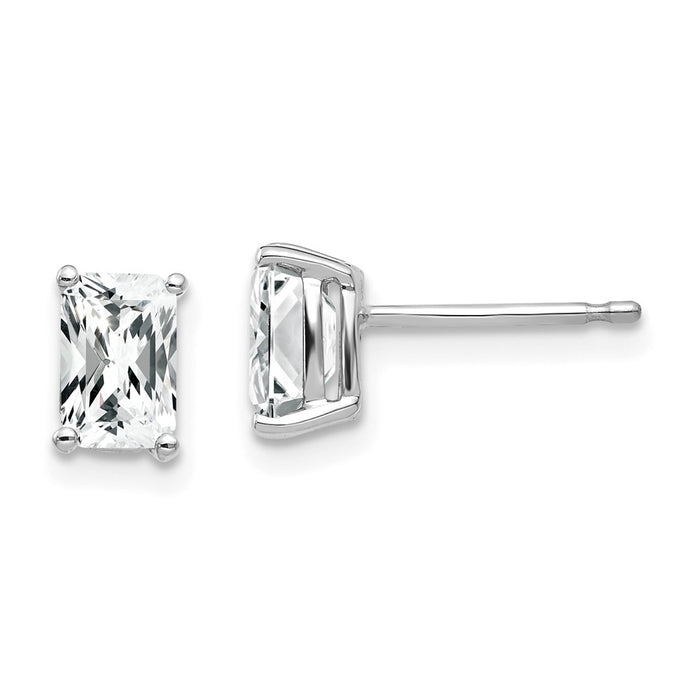 High-Quality 14K White Gold Radiant Cut CZ Earrings - 6x4mm, Stylish Value!-1