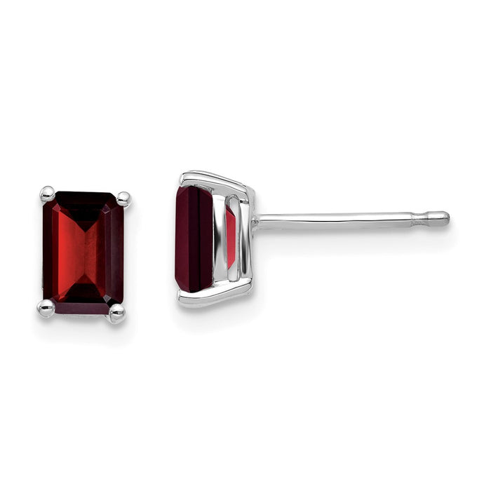 Buy Stylish 14K White Gold Emerald Cut Garnet Earrings - 6x4mm Value-1