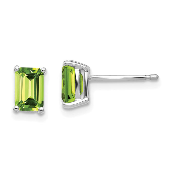 Exclusive 14K White Gold Emerald Cut Peridot Earrings - Stylish 6x4mm Value-1
