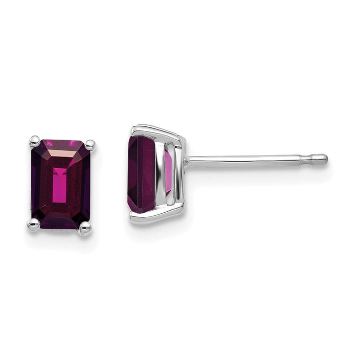 Buy Stylish 14K White Gold Emerald Cut Rhodolite Garnet Stud Earrings - 6x4mm-1