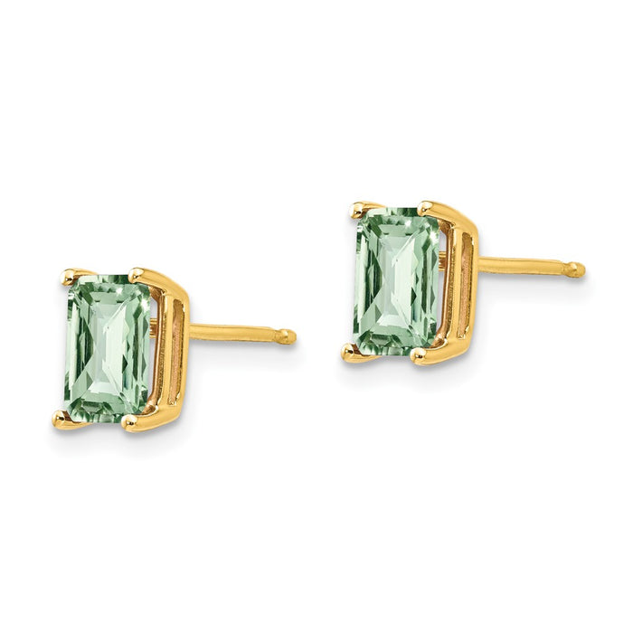 Buy Designer 14K Gold 7x5mm Octagon Checker-Cut Green Quartz Earrings-2
