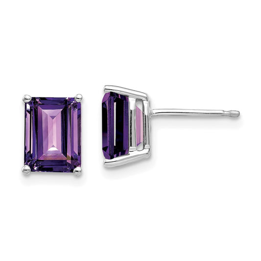 Buy Stylish 14K White Gold Emerald Cut Amethyst Earrings - 8x6mm Value
