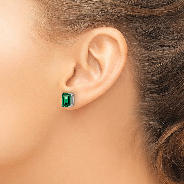 Exclusive 14K White Gold Emerald Stud Earrings - 8x6 mm Luxury Style-3