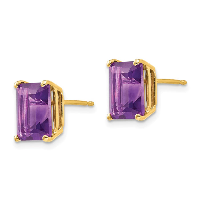 Buy Exclusive 14K Gold 9x7mm Emerald Cut Amethyst Earrings - Stylish Value!-2