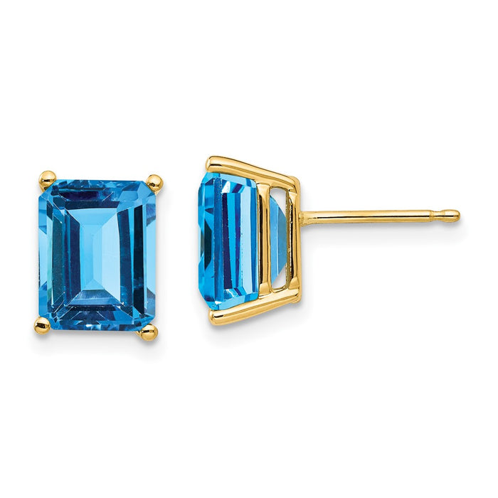 Buy Stylish 14K Gold Emerald Cut Blue Topaz Earrings - 9x7mm, Luxury Design-1