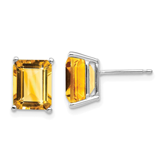 Buy Exclusive 14K White Gold Emerald Cut Citrine Earrings - 9x7mm Stylish Value