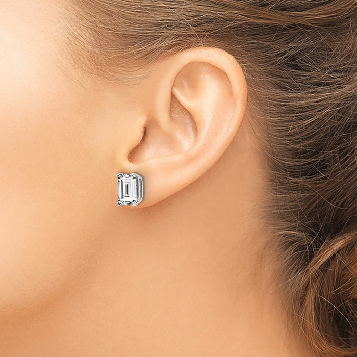 High-quality 14K White Gold Emerald Cut CZ Earrings - 9x7mm, Stylish Value!-3