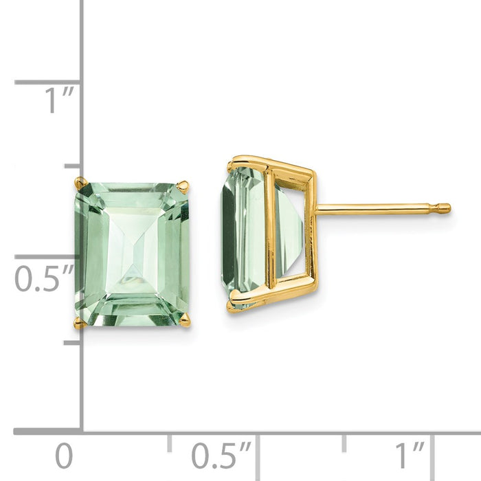 Exclusive 14K Gold Emerald-Cut Green Quartz Earrings - 10x8 mm, Stylish Value-4