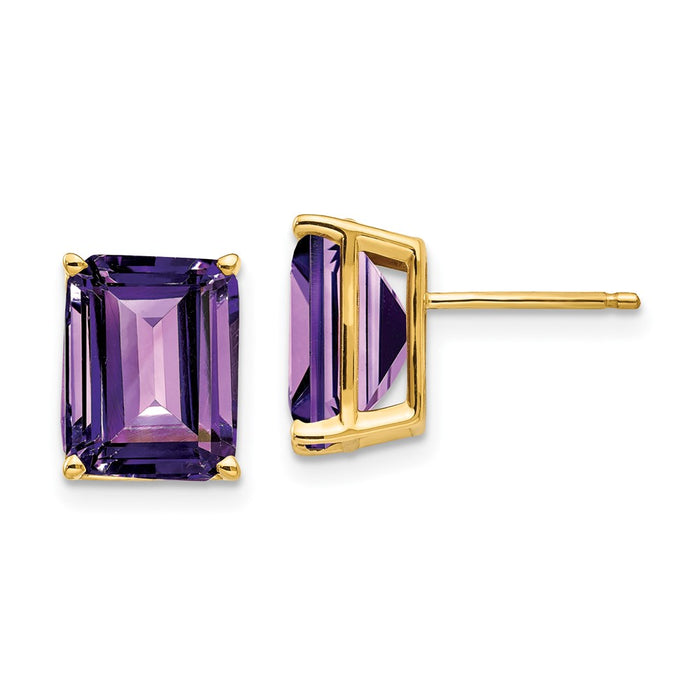 Order Stylish 14K Gold Emerald Cut Amethyst Earrings - 10x8mm Value!-1