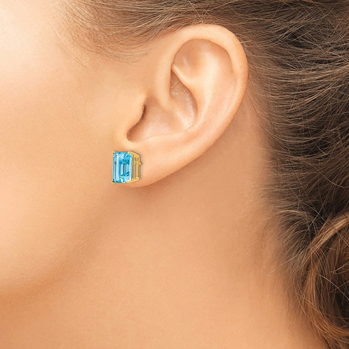 Buy Stylish 14K Gold Emerald Cut Blue Topaz Earrings - 10x8mm, Affordable Price-3