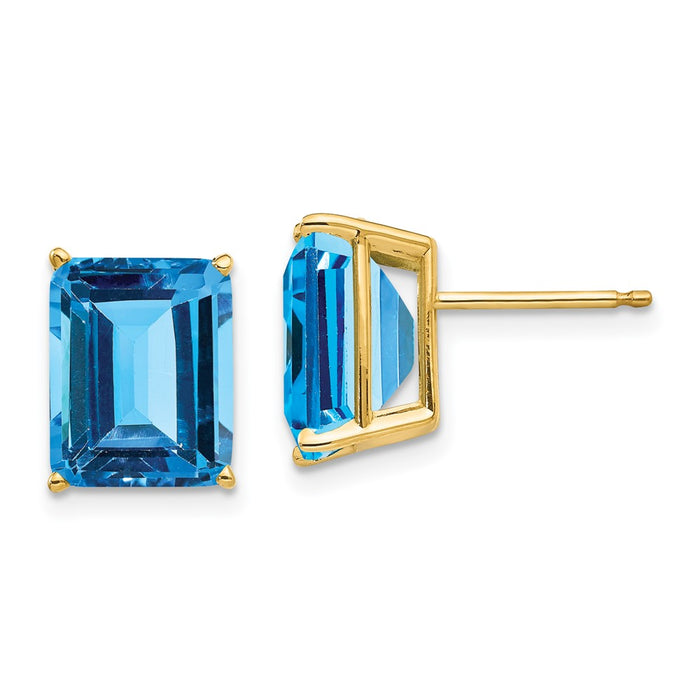 Buy Stylish 14K Gold Emerald Cut Blue Topaz Earrings - 10x8mm, Affordable Price-1