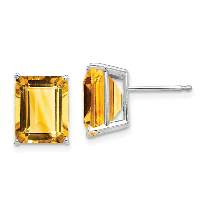 Shop Exclusive 14K White Gold Emerald Cut Citrine Stud Earrings - 10x8 mm-1
