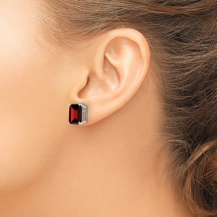 Shop Stylish 14K White Gold Emerald Cut Garnet Stud Earrings - 10x8 mm-3