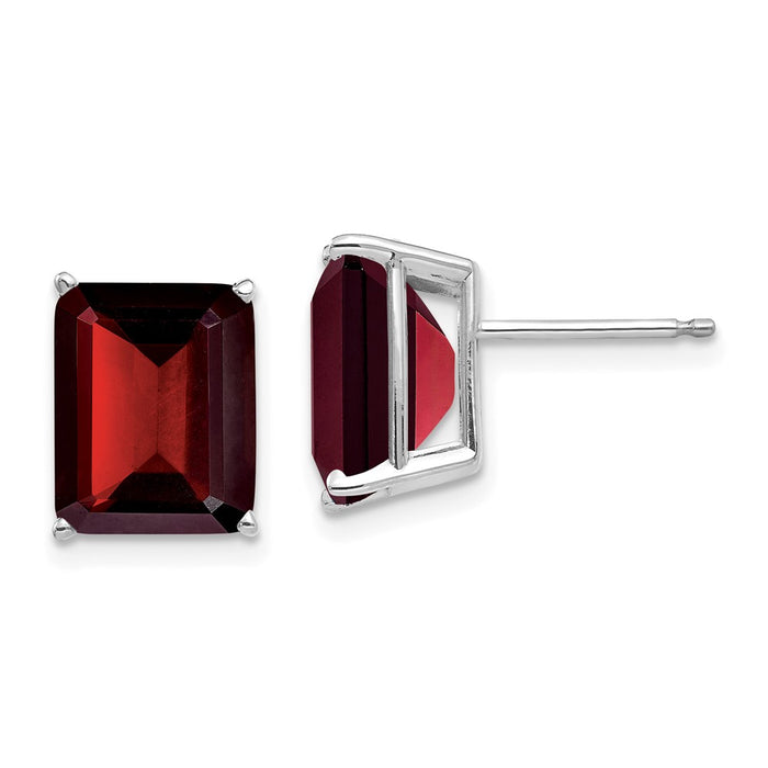 Shop Stylish 14K White Gold Emerald Cut Garnet Stud Earrings - 10x8 mm-1