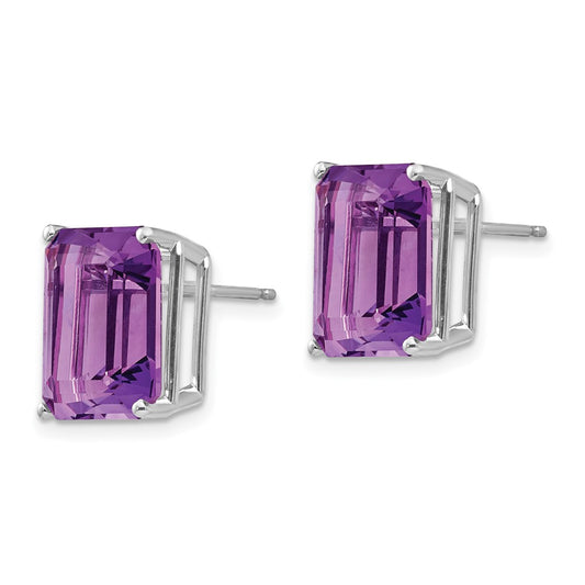 Exclusive 14K White Gold Emerald Cut Amethyst Earrings - 12x10mm Value