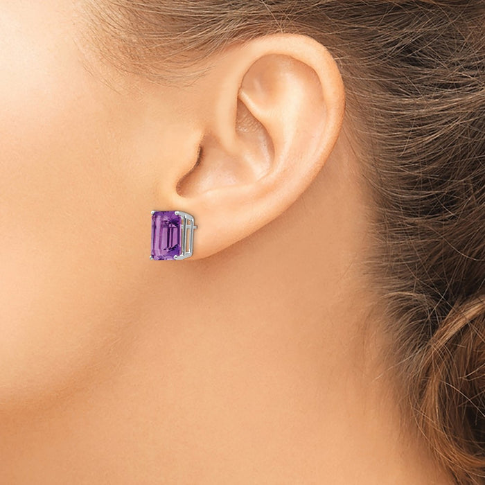 Exclusive 14K White Gold Emerald Cut Amethyst Earrings - 12x10mm Value-3