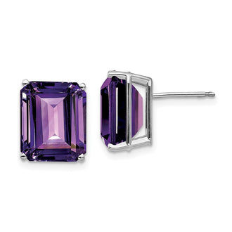 Exclusive 14K White Gold Emerald Cut Amethyst Earrings - 12x10mm Value