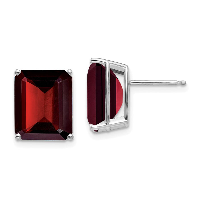 Designer 14K White Gold Emerald-Cut Garnet Stud Earrings - Stylish Luxury-1