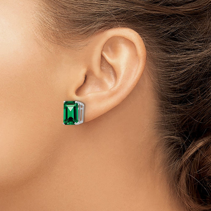 High-Quality 14K White Gold Emerald Stud Earrings - Stylish & Affordable!-3