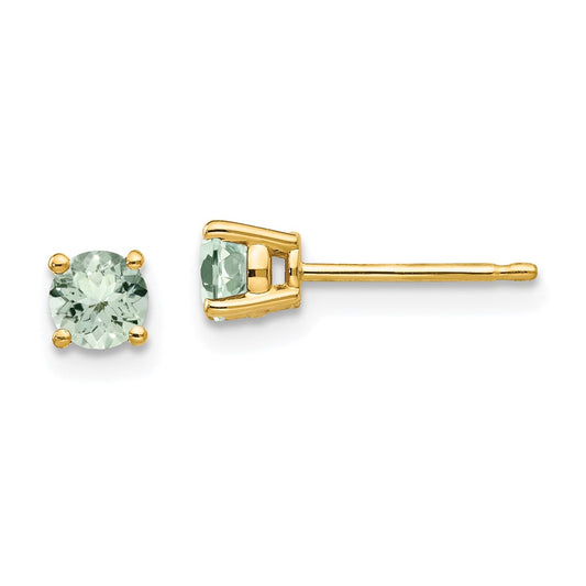Buy Stylish 14K Gold 4mm Round Green Quartz Stud Earrings - Affordable Luxury