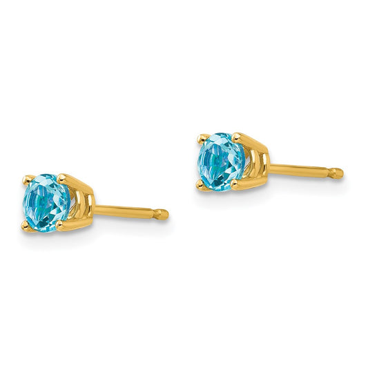 Shop Stylish 14K Gold 4mm Blue Topaz Stud Earrings - Affordable Luxury Jewelry