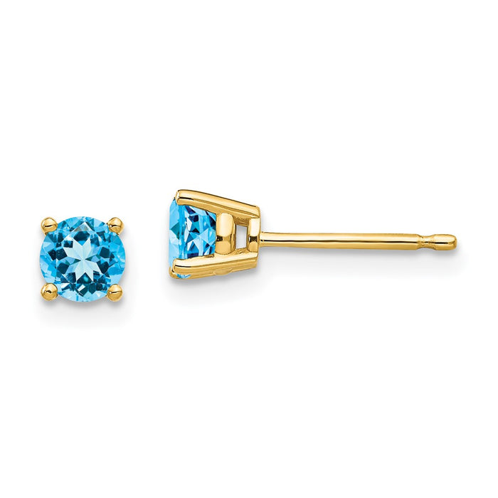Shop Stylish 14K Gold 4mm Blue Topaz Stud Earrings - Affordable Luxury Jewelry-1