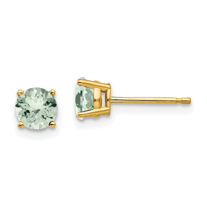 Exclusive 14K Gold 5mm Round Green Quartz Stud Earrings - Stylish Value!-1