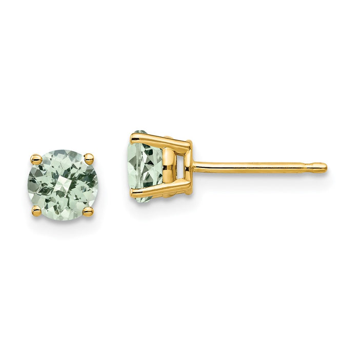 High-Quality 14K Gold 5mm Round Checker-Cut Green Quartz Stud Earrings - Stylish Value-1