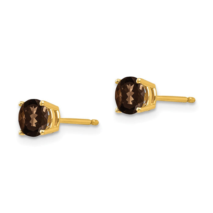 High-Quality 14K Gold 5mm Round Smoky Quartz Earrings - Stylish & Affordable-2