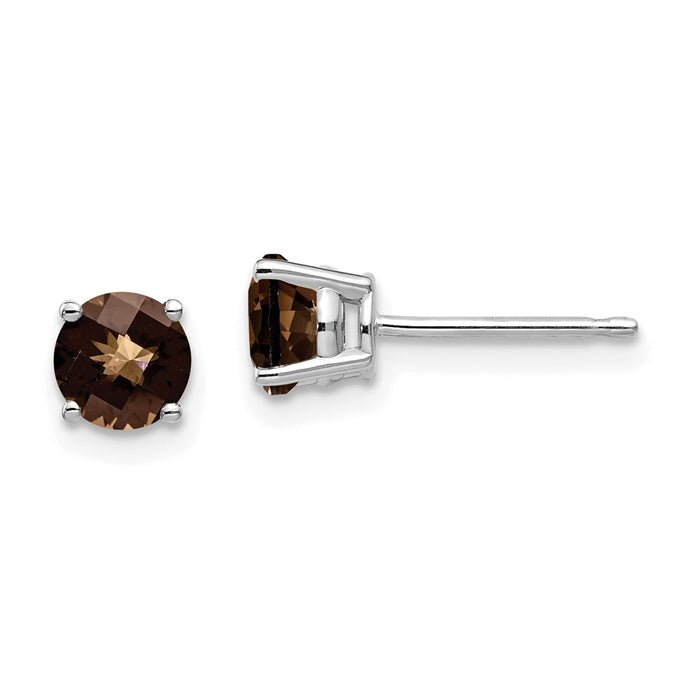 Buy Designer 14K Gold 5mm Round Checker-Cut Smoky Quartz Stud Earrings - Luxury Value!-1