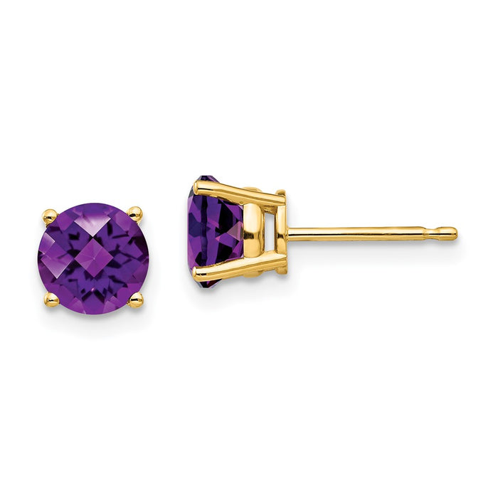 Shop Stylish 14K Gold 6mm Amethyst Checkerboard Earrings - Luxury Look, Great Value!-1