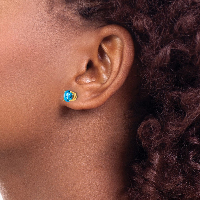 High-quality 14K Gold 6mm Blue Topaz Checkerboard Earrings | Stylish Value Deal-3