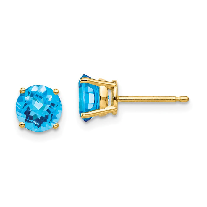 High-quality 14K Gold 6mm Blue Topaz Checkerboard Earrings | Stylish Value Deal-1