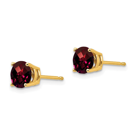 High-Quality 14K Gold 6mm Garnet Checkerboard Earrings - Stylish Luxury Value