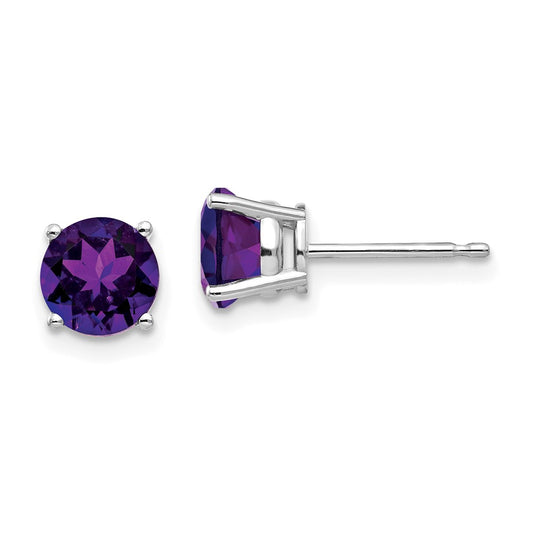 Buy Stylish 6mm Amethyst Stud Earrings in 14K White Gold | Luxury Value